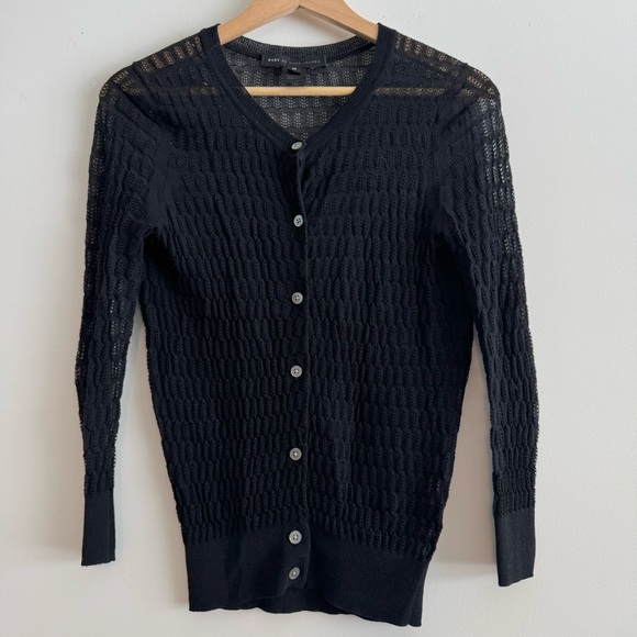 Marc by Marc Jacobs Black Perforated Knit Cotton Blend Button Front Cardigan XS - Picture 1 of 6